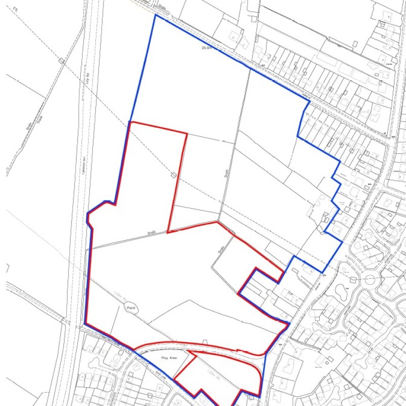 Red site boundary shows site purchased by Miller Homes